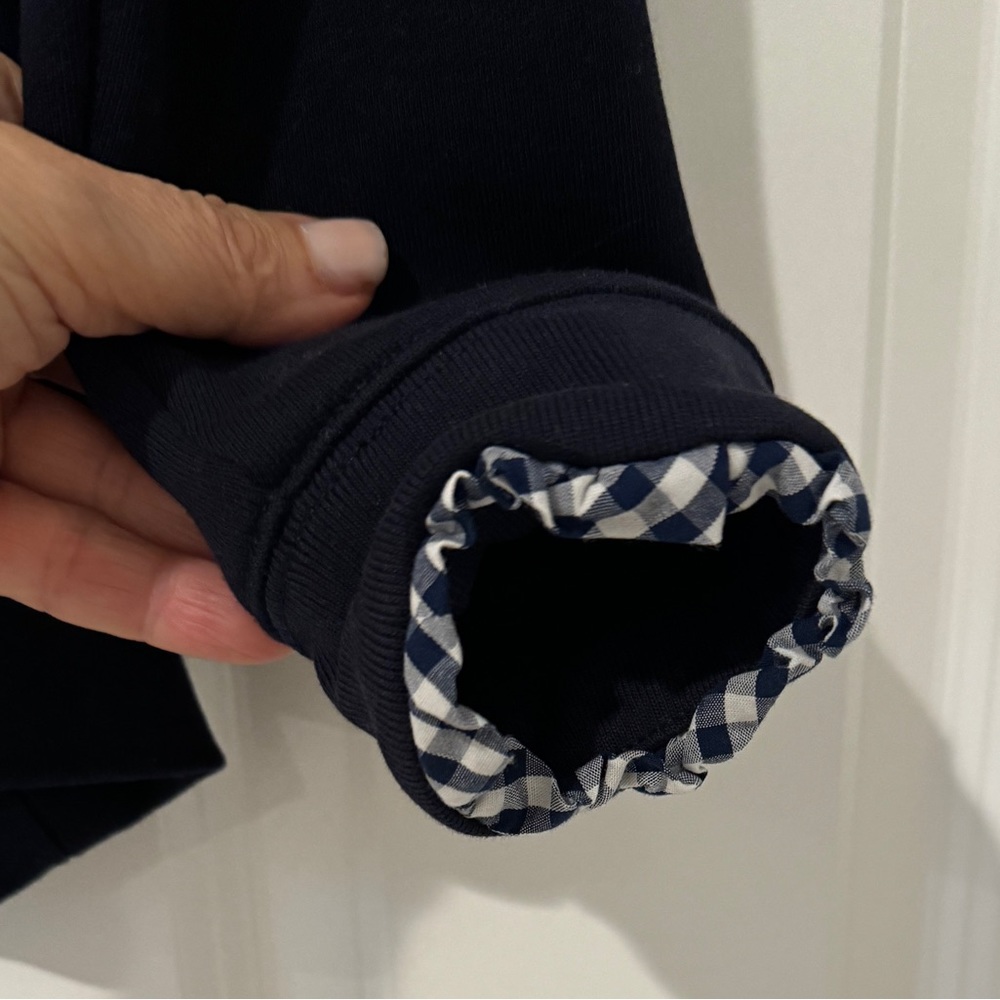 J. Crew long sleeve navy top with checked ruffle details. - Picture 4 of 6